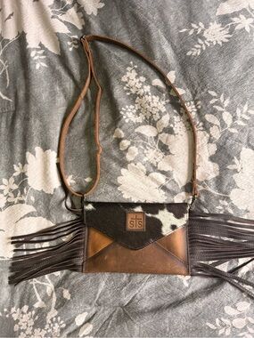 STS Ranchwear Brown and Black Cowhide Fringe Crossbody